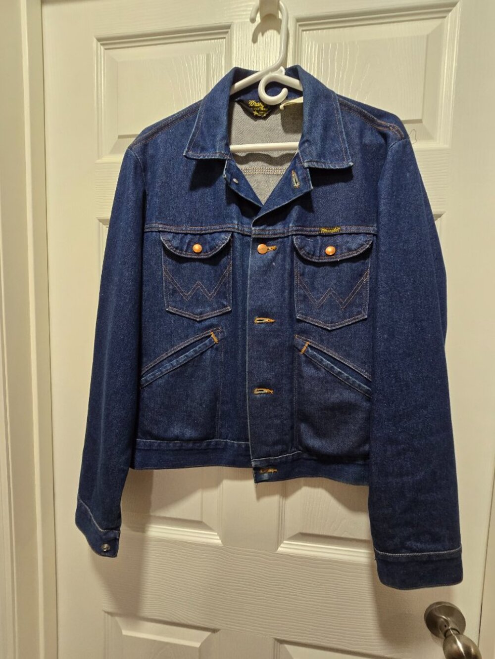 VTG Wrangler Denim Jacket Mens 42 100% Cotton USA Barn Cowboy Rodeo Western
